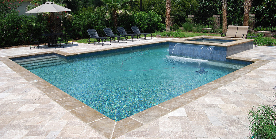 rectangle pool with waterfall