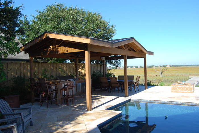 Kitchen Covered by gazebo next to pool