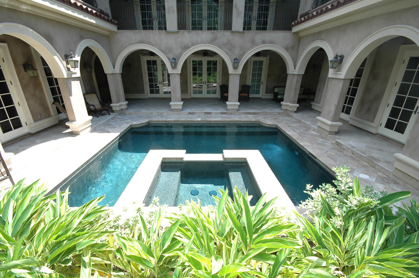 Pool and spa in a residential courtyard