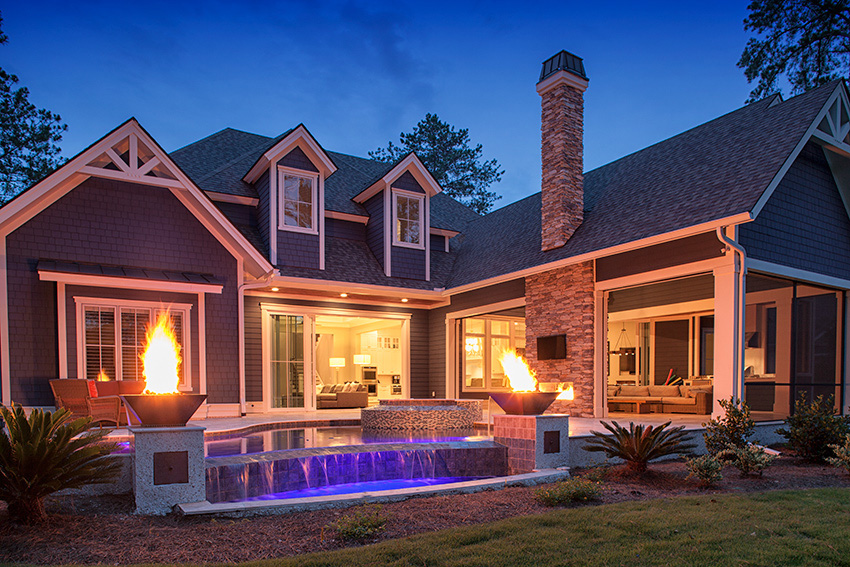 Infinity Pool with Fire and Water Features in Bluffton SC Aqua Blue Pools