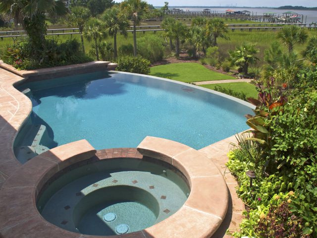 Curved Infinity Pool with a Custom Spa in Mount Pleasant, SC