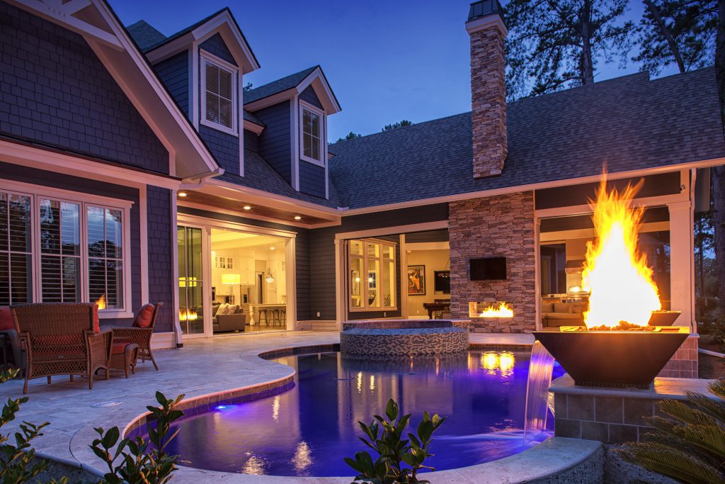 Luxury Freeform Pool with Fire Feature and Spa