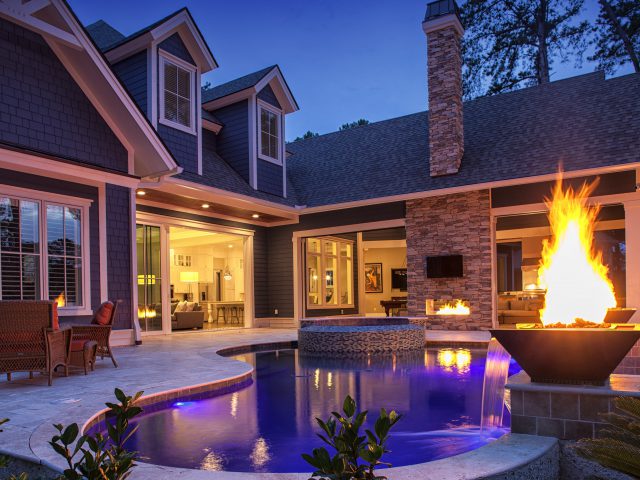 Luxury Freeform Pool with Fire Feature and Spa