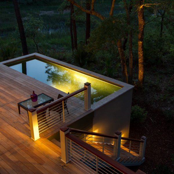 Elevated Plunge Pool at Night with Lights