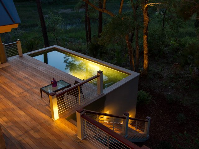 Elevated Plunge Pool at Night with Lights