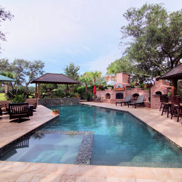 Backyard Geometric Pool with Custom Spa