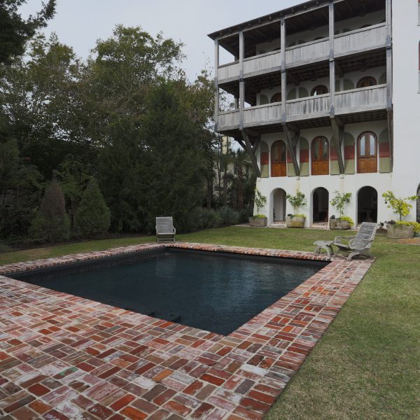 Custom Inground Geometric Pool with Brickwork Surround Side View