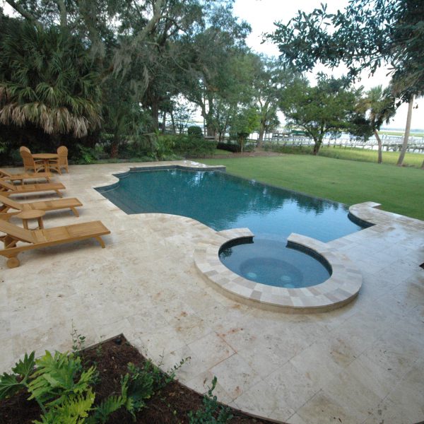 Backyard Infinity Pool with Spa Right Side View