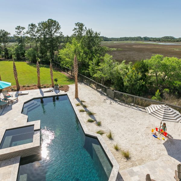 Custom Shaped Geometric Pool with Spa