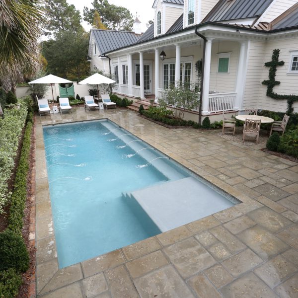 Geometric Pool with Water Fountains