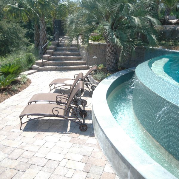 Outdoor water feature with waterfall