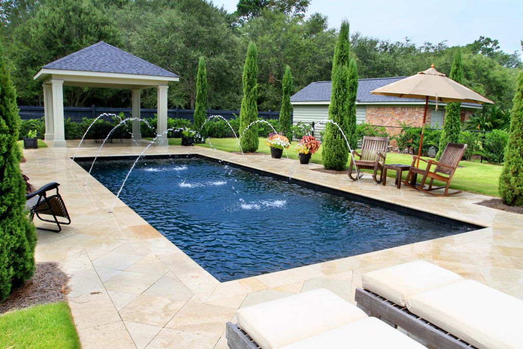 Custom Geometric Pool with Water Fountains