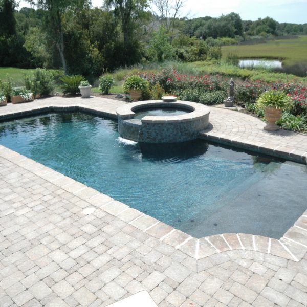 Geometric Inground Pool with Custom Spa