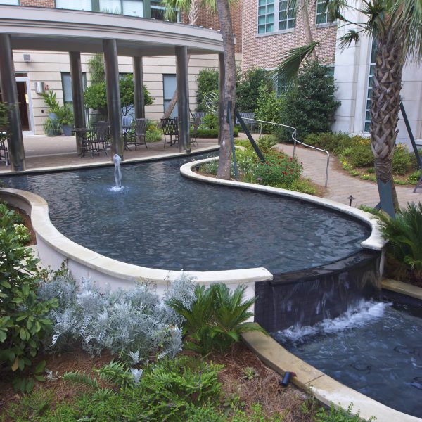 Water feature and fountain outside