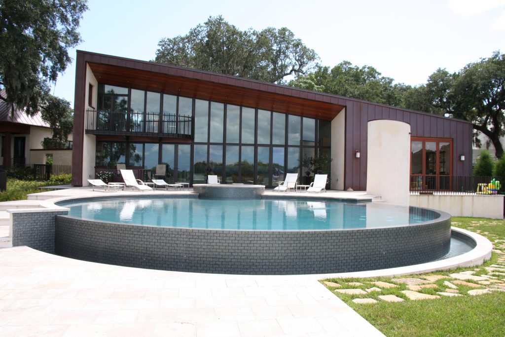 Elevated, Custom Circular Pool with Spa